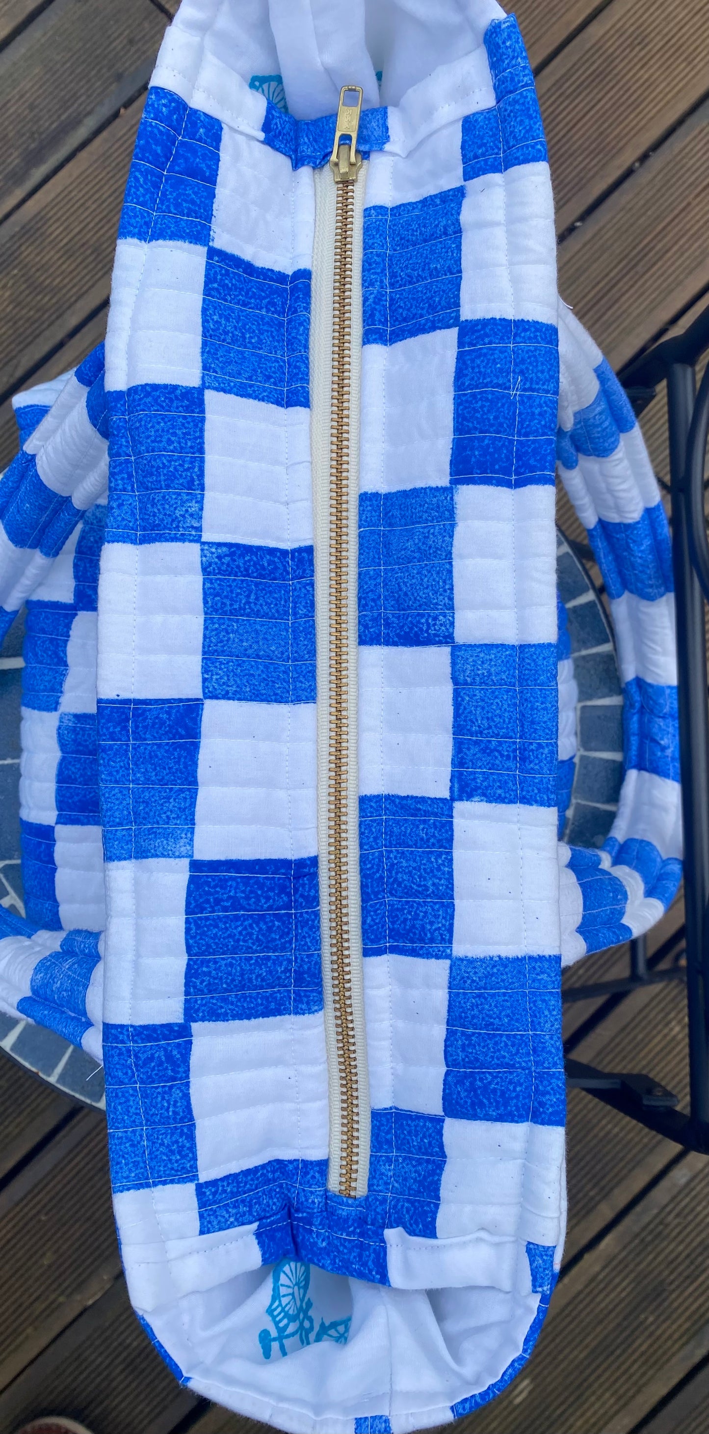 Block check print quilted tote bag - blue