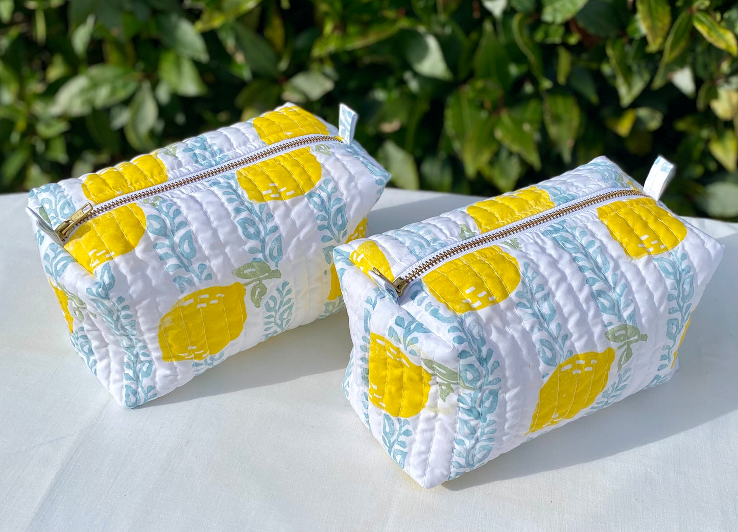 Lemons and vine stripe wash bag
