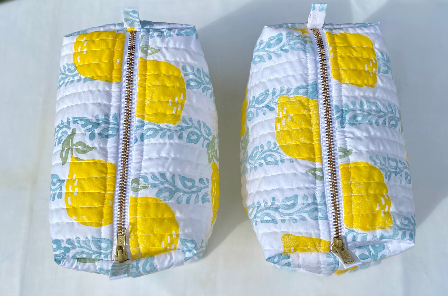 Lemons and vine stripe wash bag