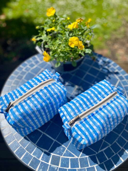 Blue gingham wash bag