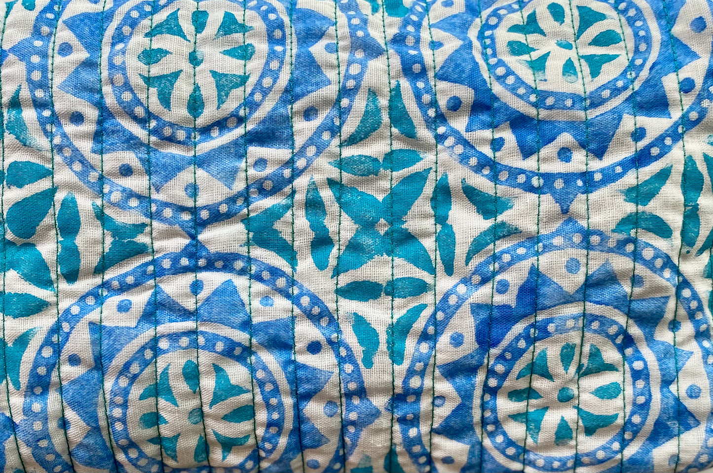 Moroccan tile in aqua and blue wash bag
