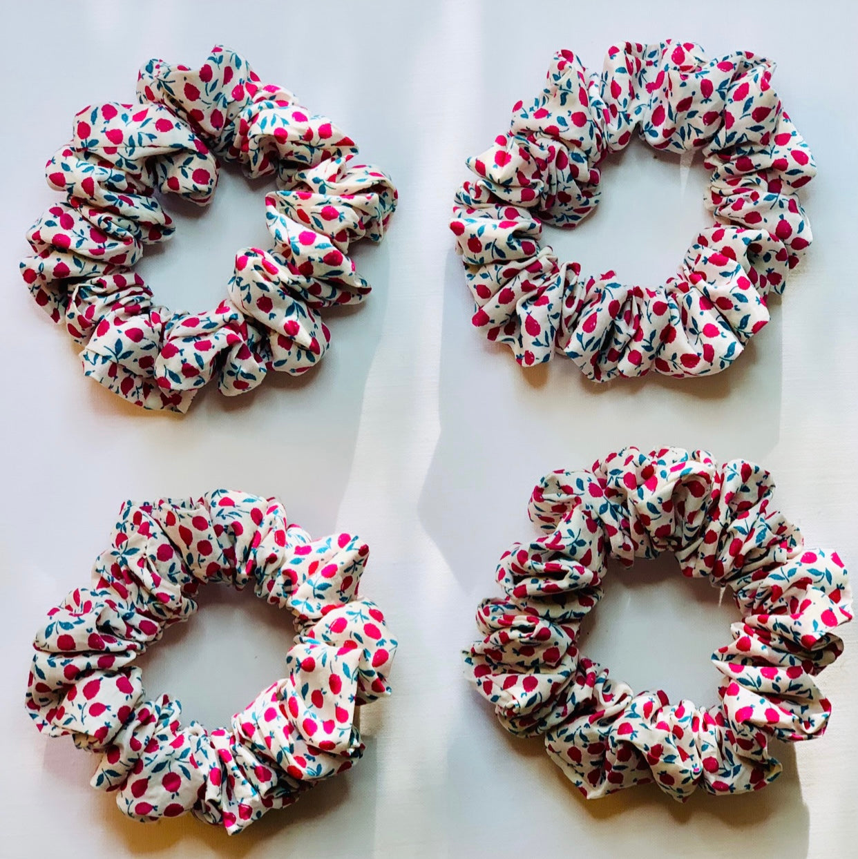 Liberty Red Cherry cotton scrunchie