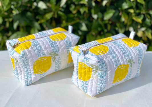 Lemons and vine stripe wash bag