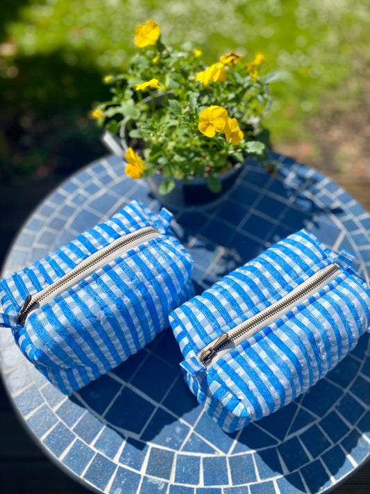 Blue gingham wash bag