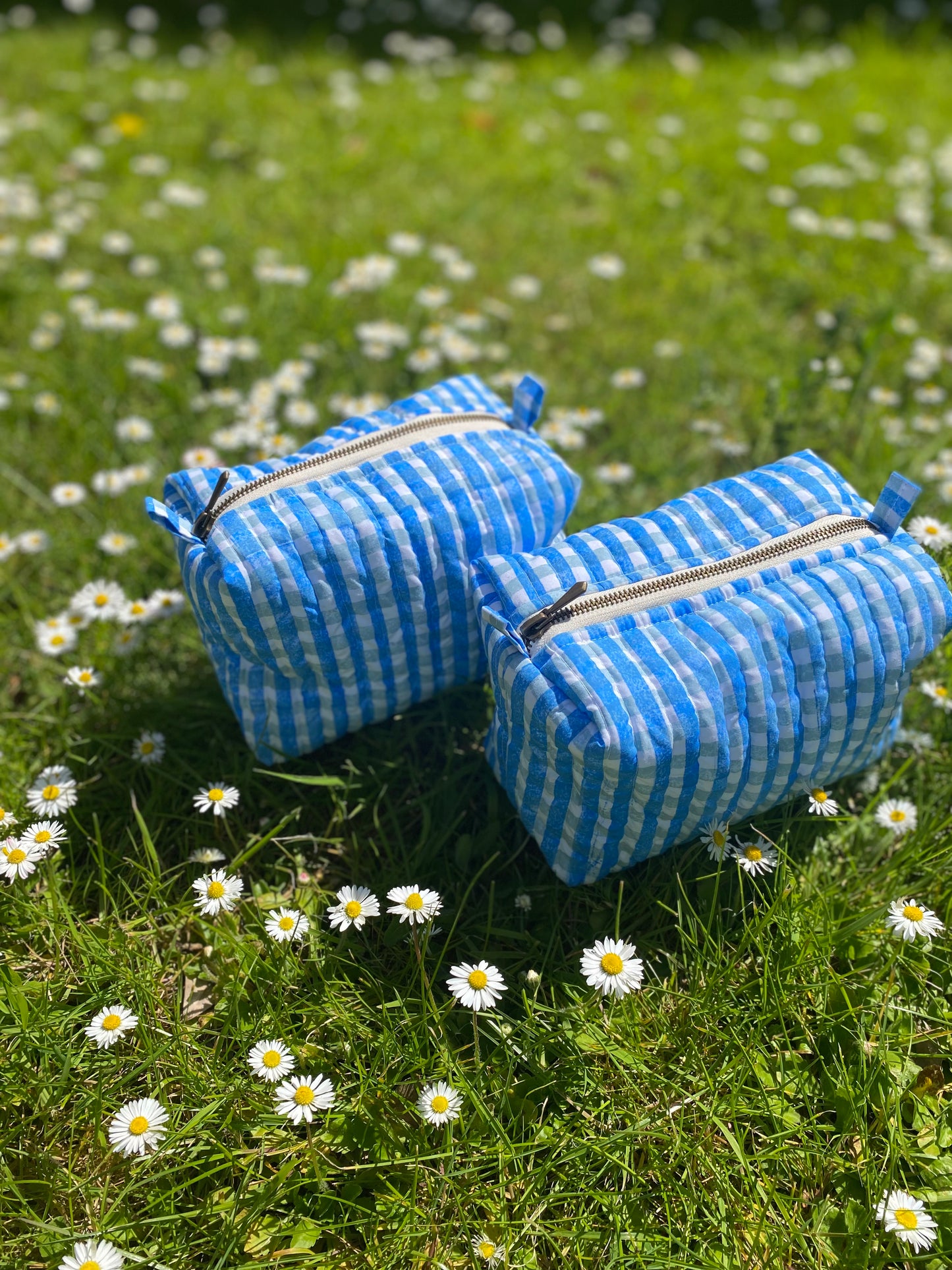 Blue gingham wash bag