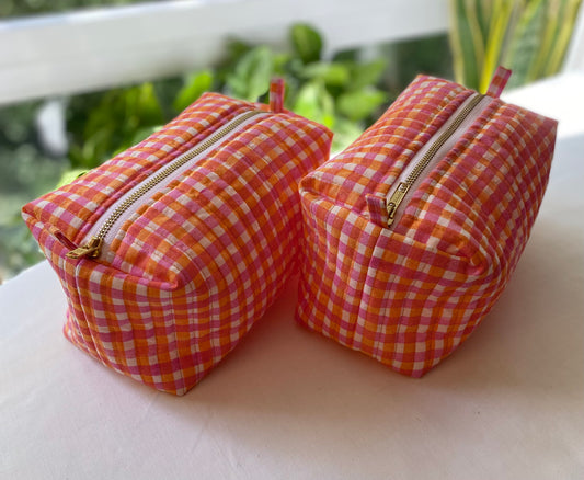 Peachy Gingham wash bag