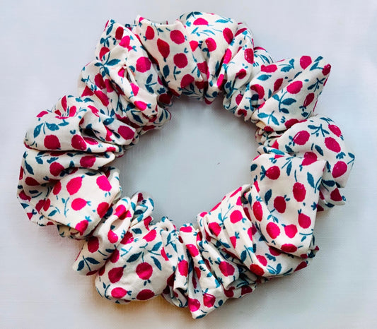 Liberty Red Cherry cotton scrunchie